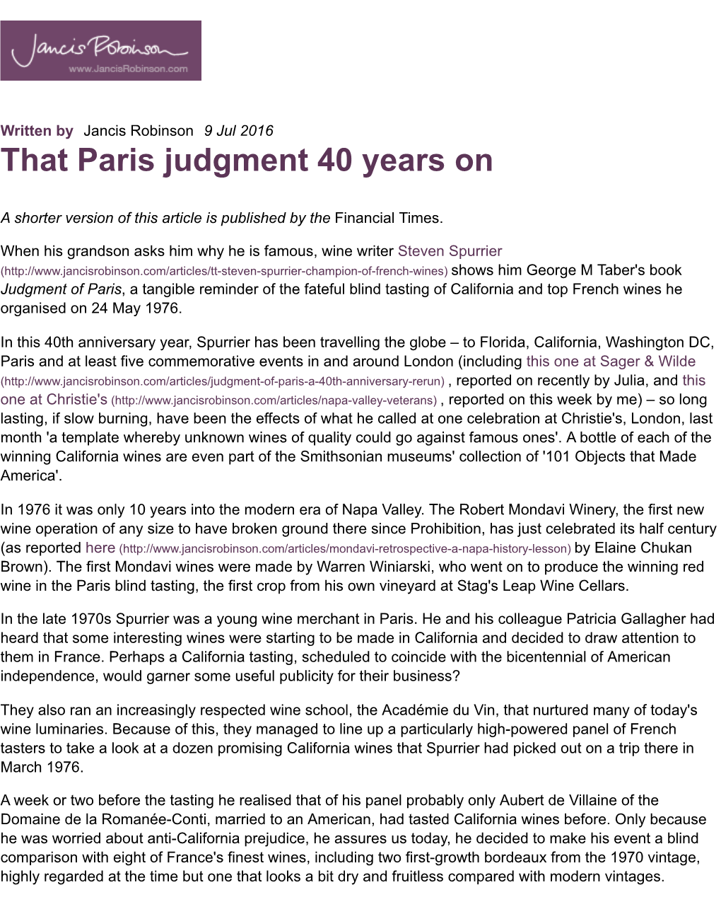 That Paris Judgment 40 Years On