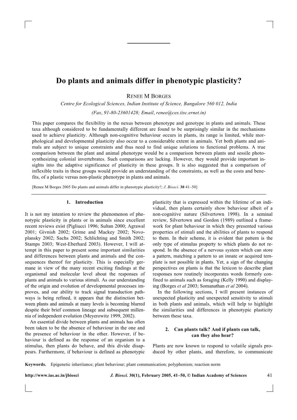 Do Plants and Animals Differ in Phenotypic Plasticity?