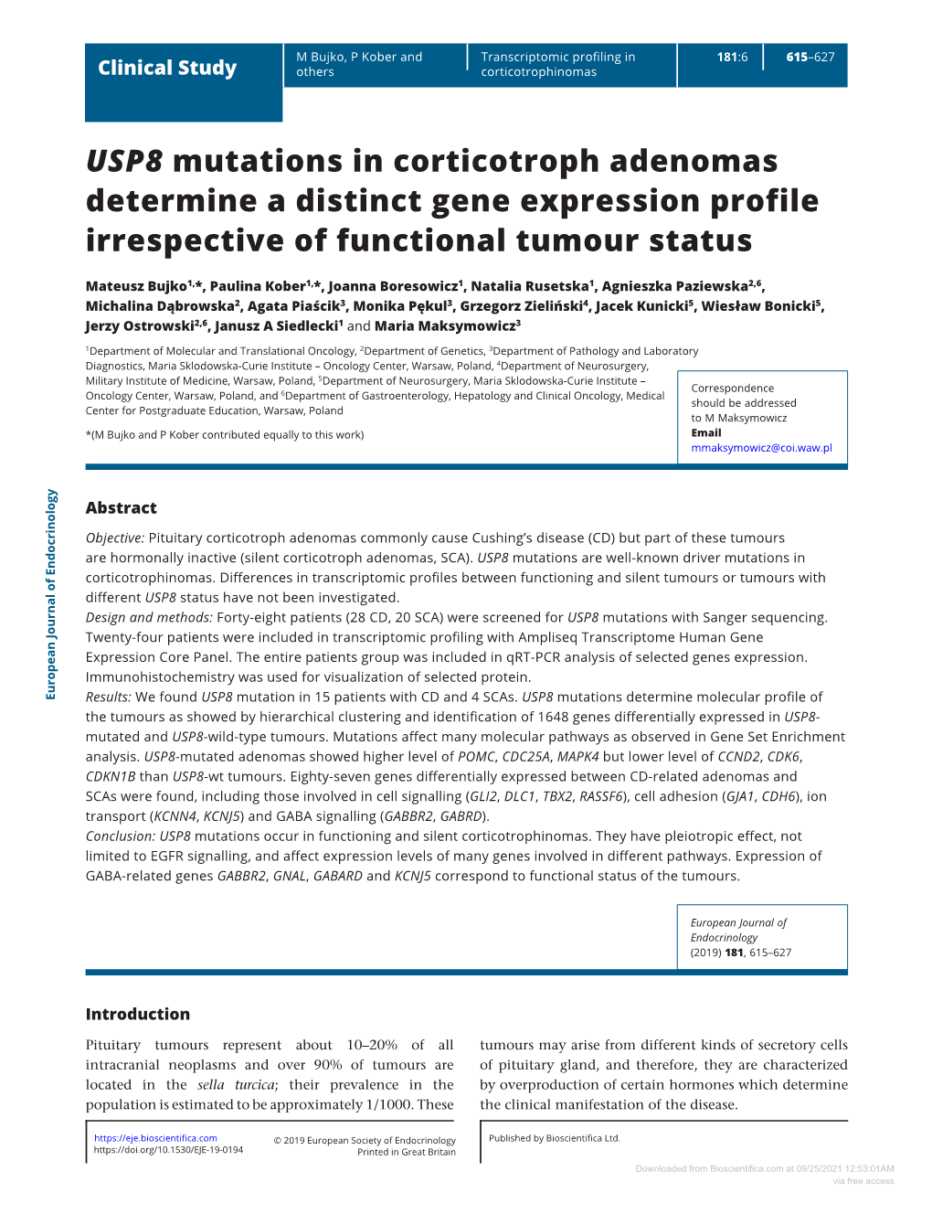 USP8 Mutations in Corticotroph Adenomas Determine a Distinct Gene Expression Profile Irrespective of Functional Tumour Status