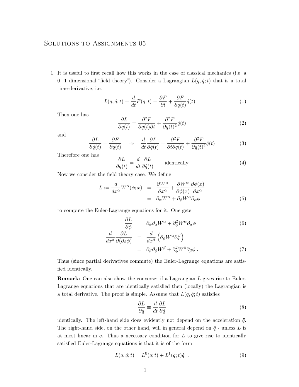 Solutions to Assignments 05