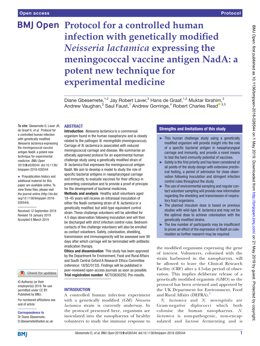 Protocol for a Controlled Human Infection with Genetically Modified Neisseria Lactamica Expressing the Meningococcal Vaccine