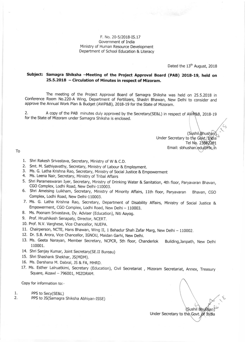 Pab) 2O1a-19, Hetd on 25.5,2018 - Circulation of Minutes in Respect of L{Izoram