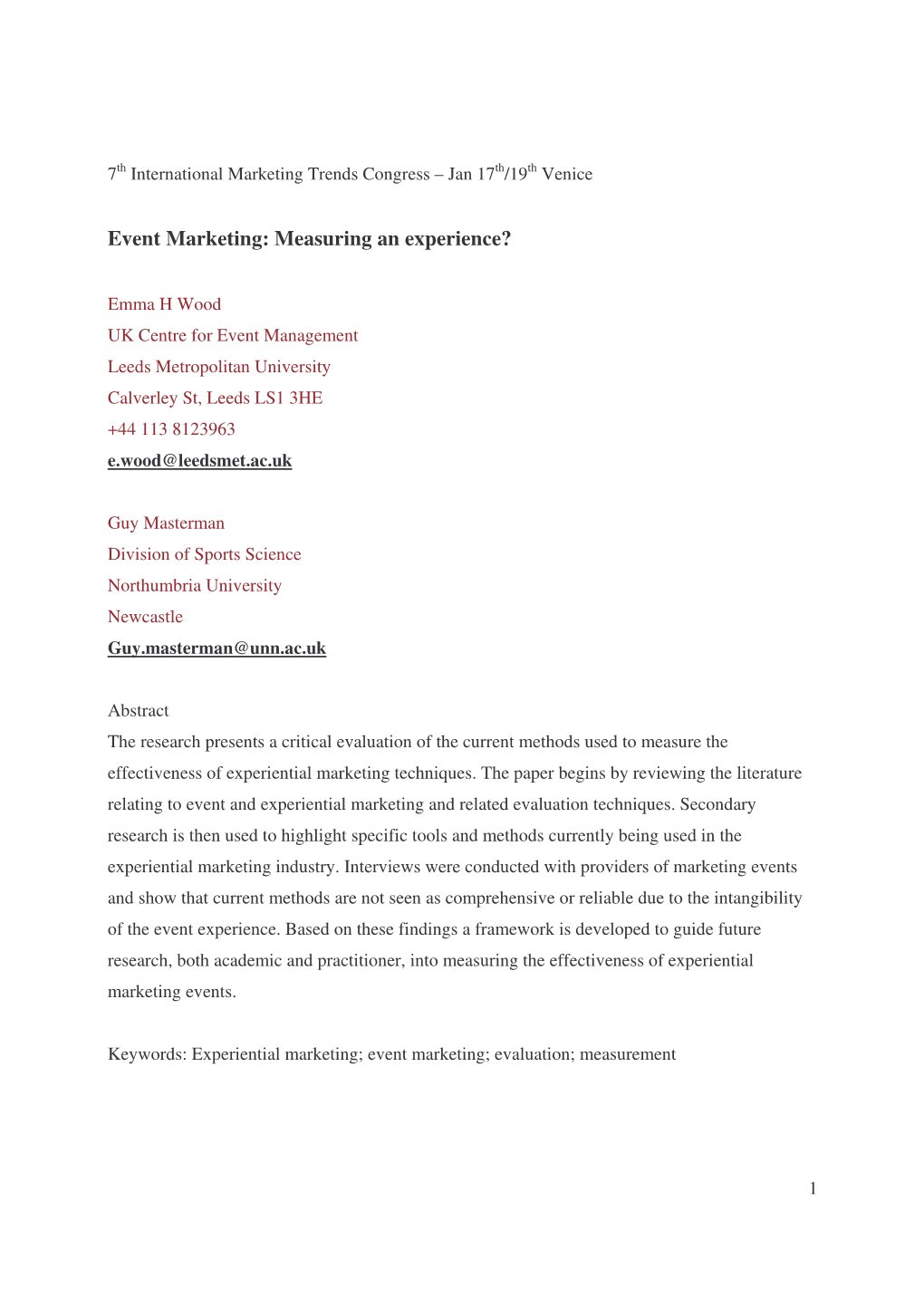 Event Marketing: Measuring an Experience?