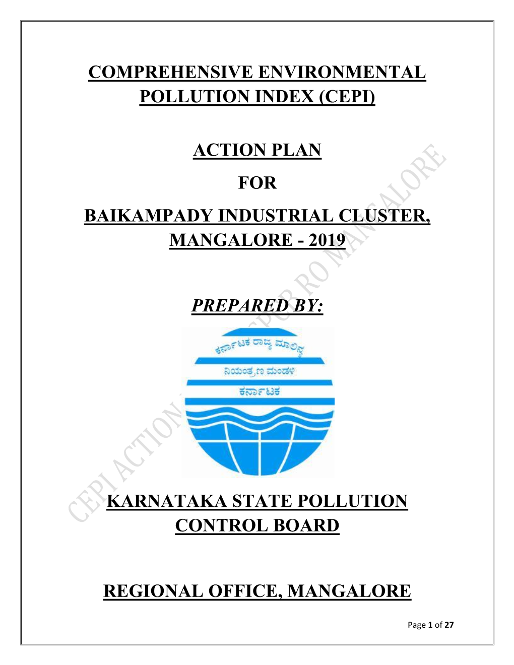 Action Plan for Baikampady Industrial Cluster, Mangalore - 2019
