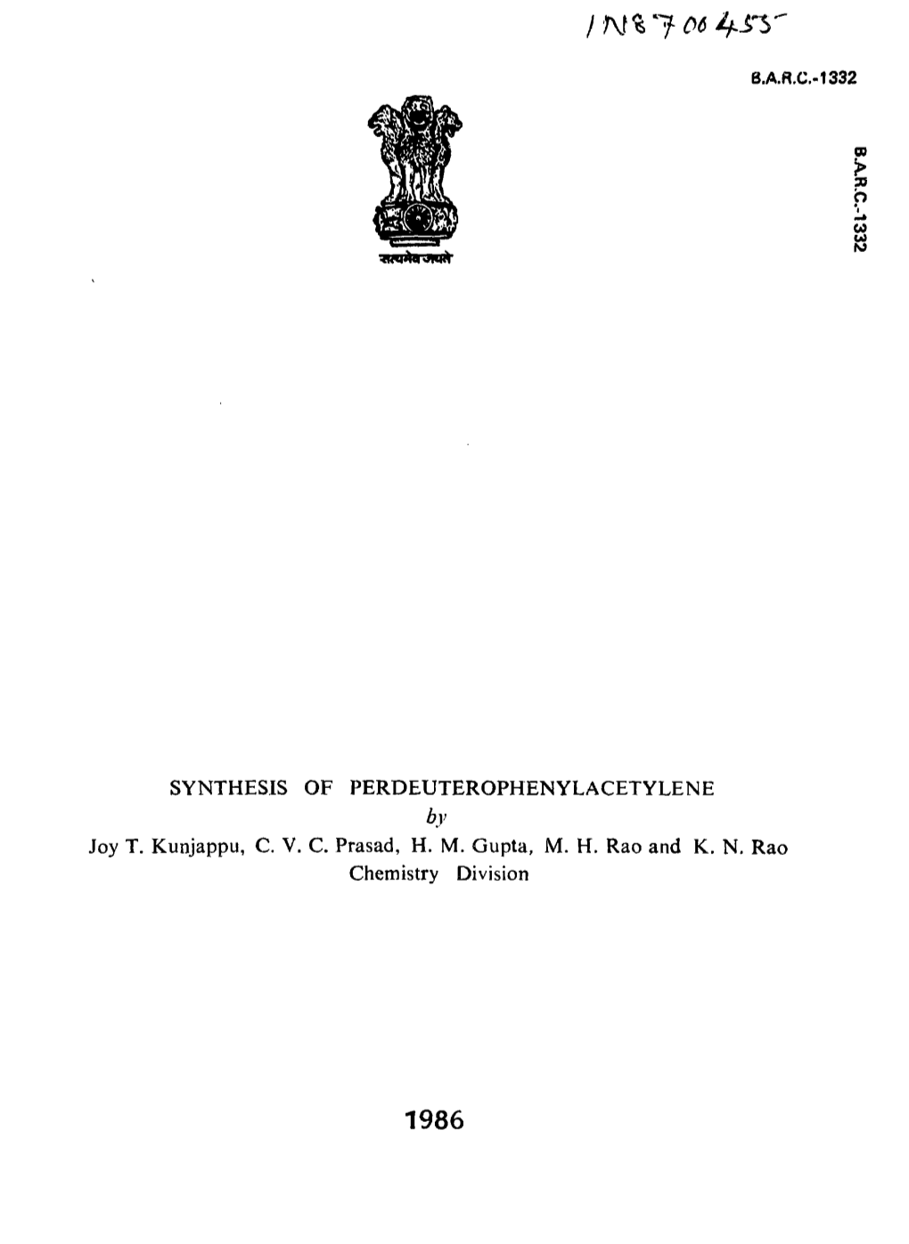 SYNTHESIS of PERDEUTEROPHENYLACETYLENE Kv Joy T