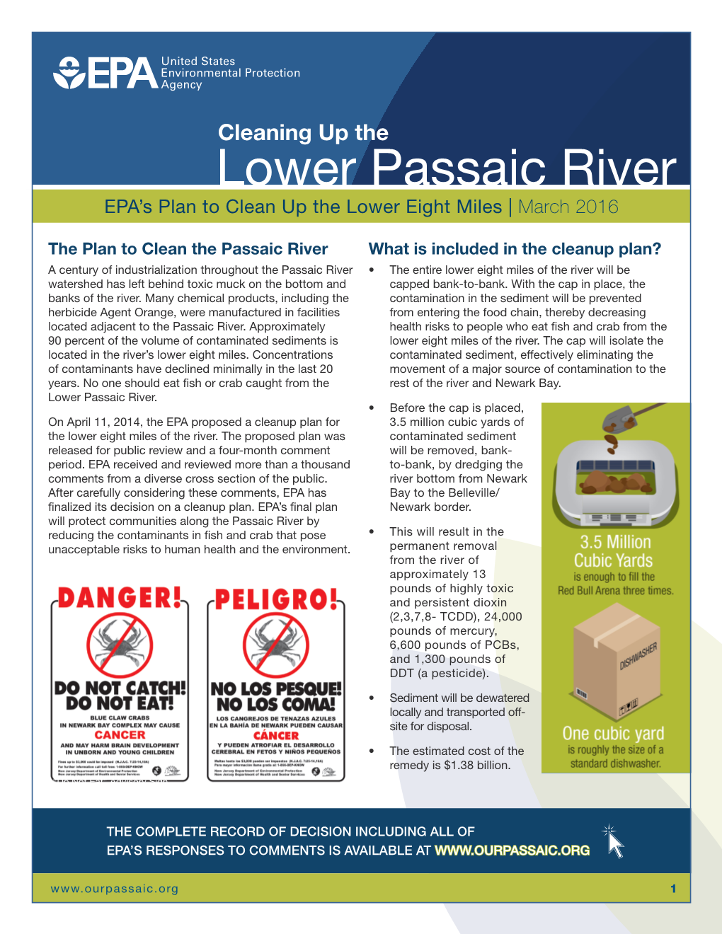 Lower Passaic River EPA’S Plan to Clean up the Lower Eight Miles | March 2016