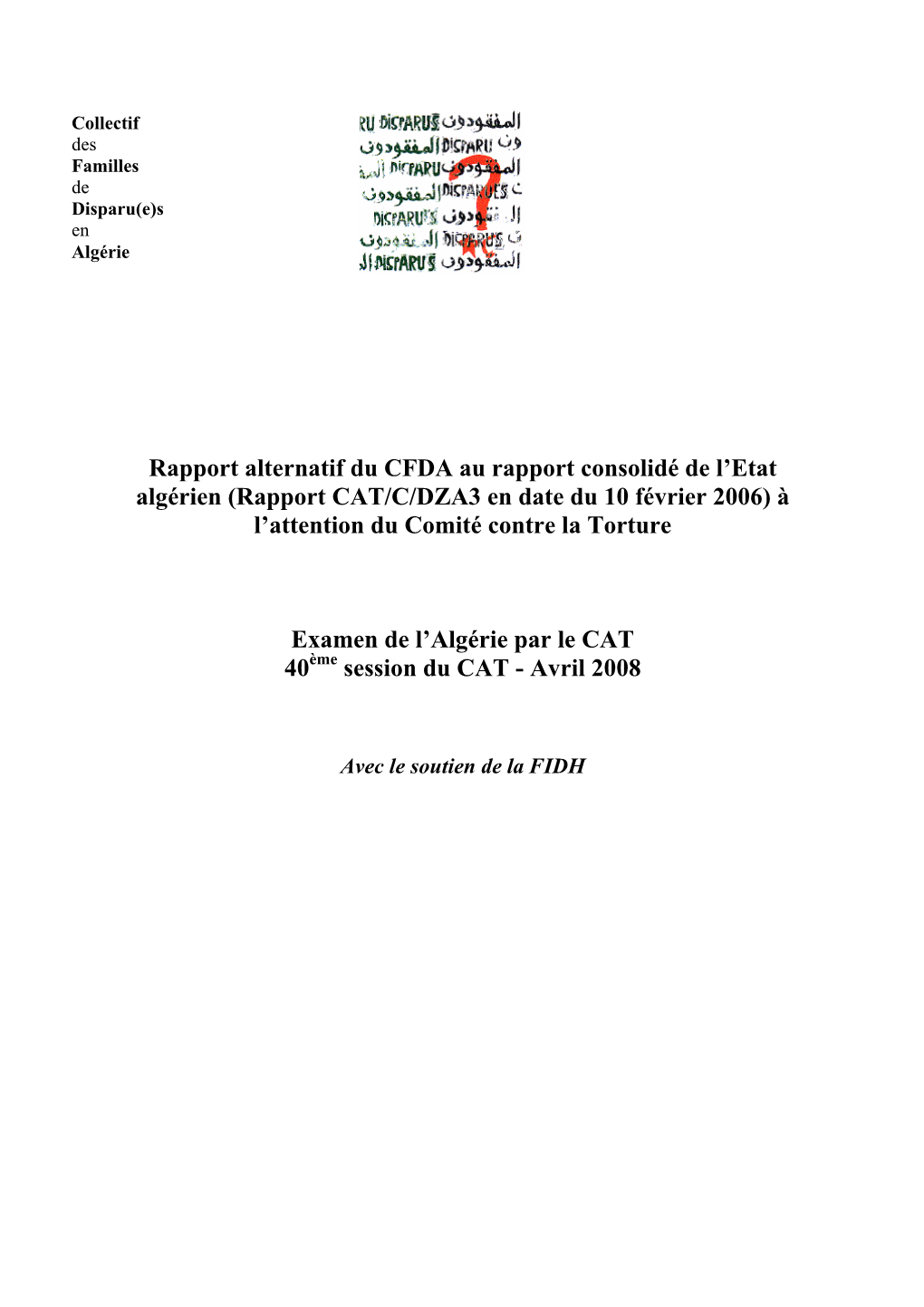 Rapport Alternatif Du CFDA Au Rapport Consolidé De L'etat Algérien