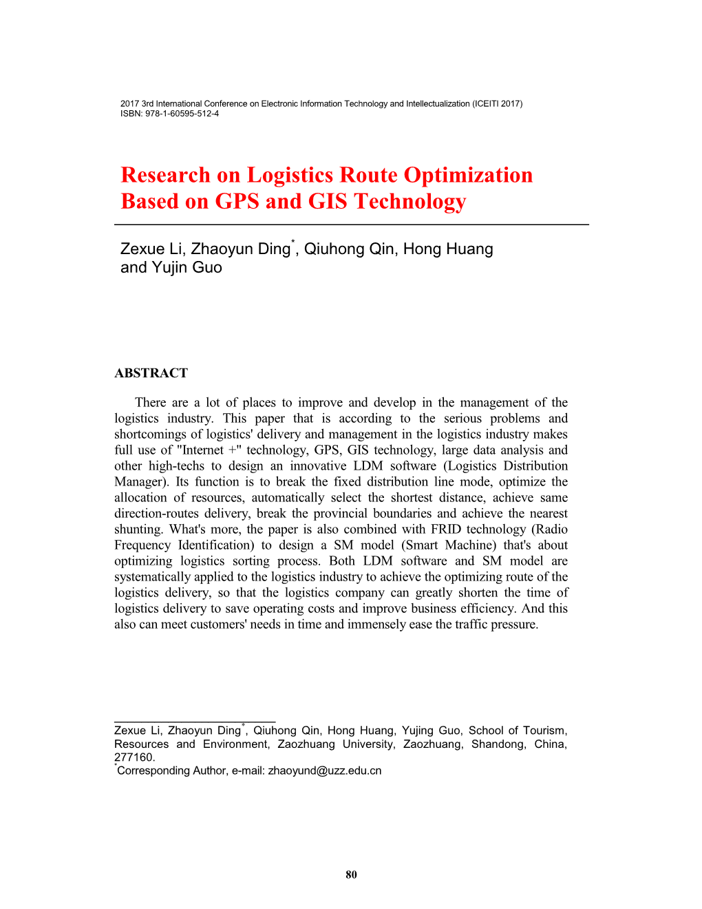 Research on Logistics Route Optimization Based on GPS And