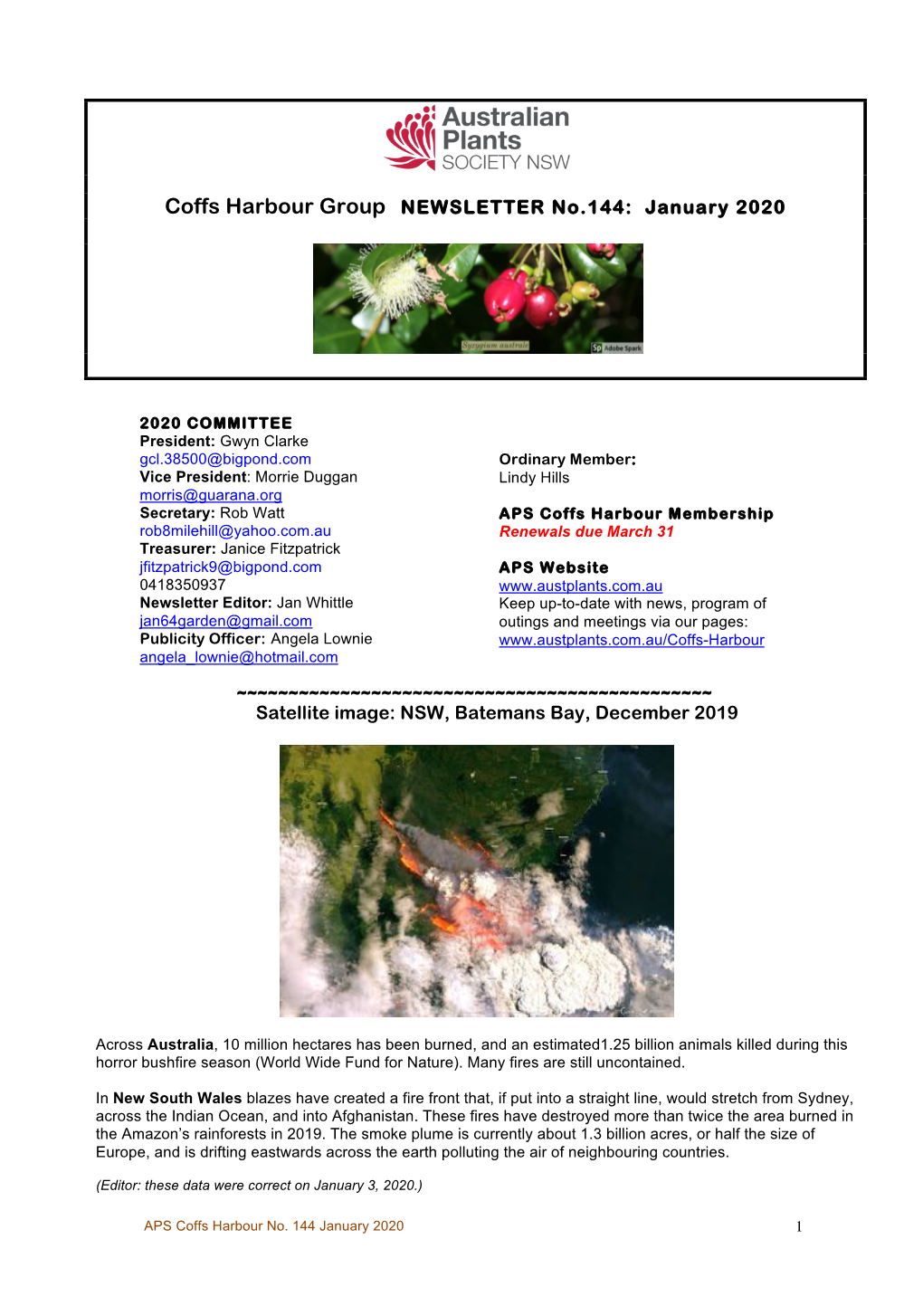 Coffs Harbour Group NEWSLETTER No.144: January 2020