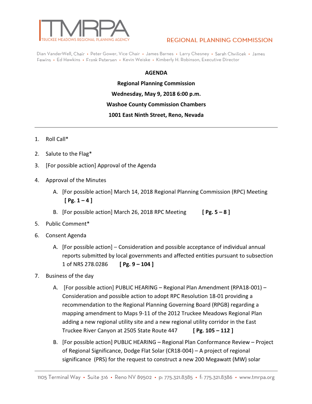 AGENDA Regional Planning Commission Wednesday, May 9, 2018 6:00 P.M