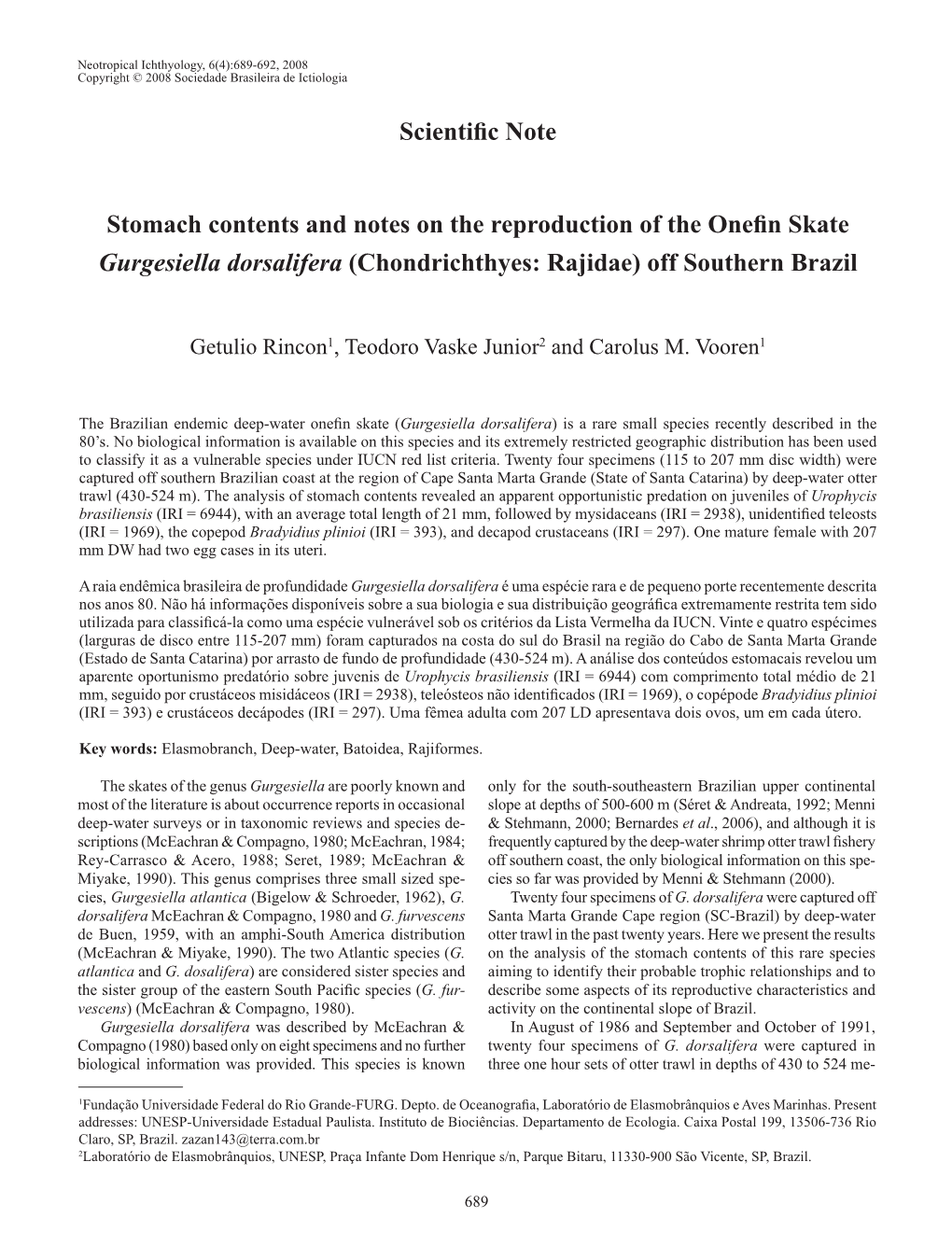 Scientific Note Stomach Contents and Notes on The