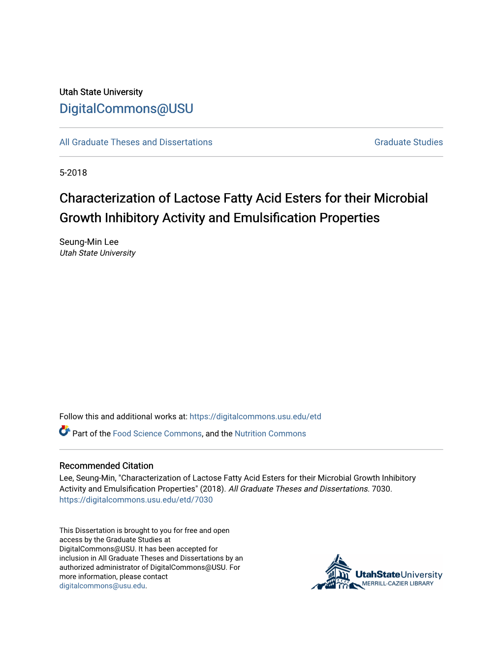 Characterization of Lactose Fatty Acid Esters for Their Microbial Growth Inhibitory Activity and Emulsification Properties