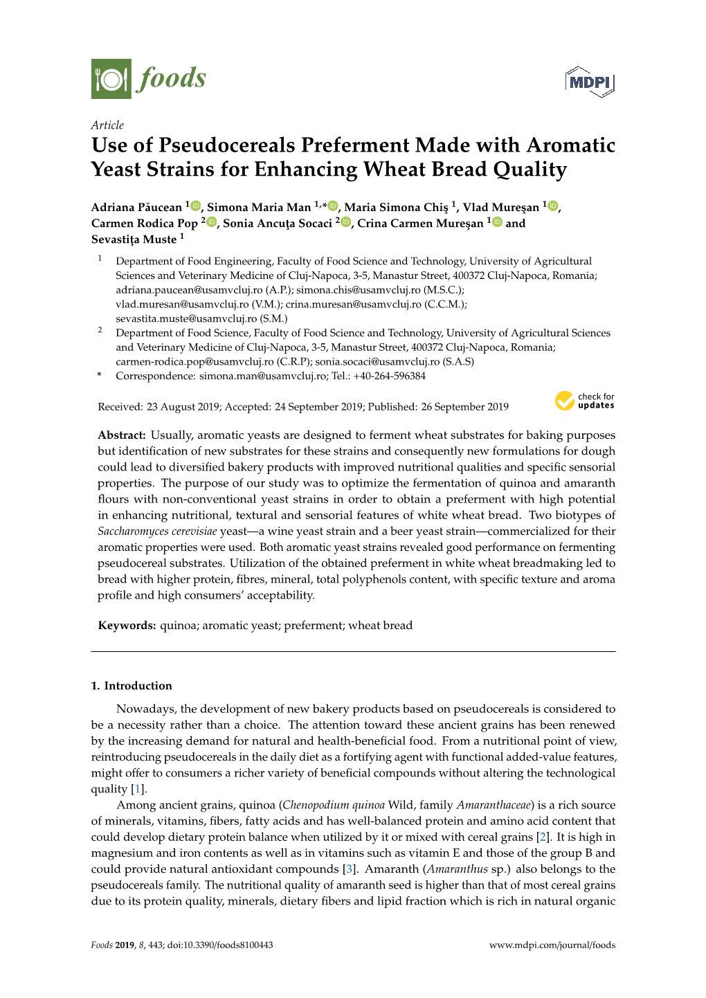 Use of Pseudocereals Preferment Made with Aromatic Yeast Strains for Enhancing Wheat Bread Quality