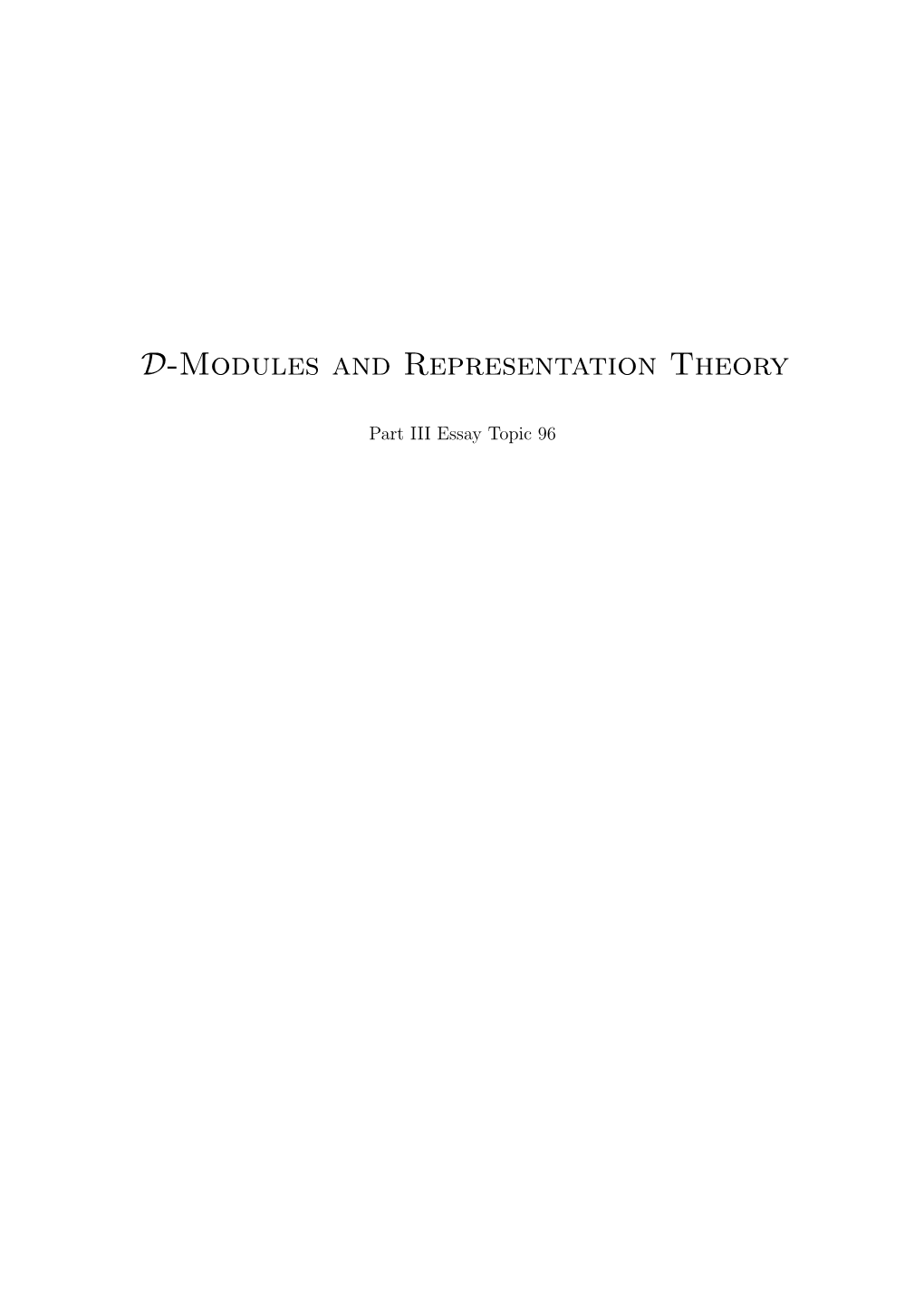 D-Modules and Representation Theory