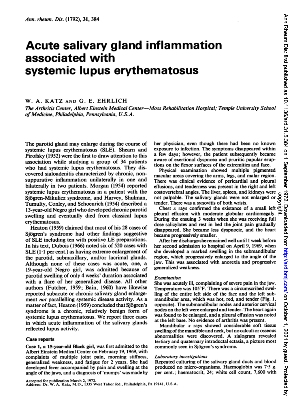 Acute Salivary Gland Inflammation Associated with Systemic Lupus Erythematosus