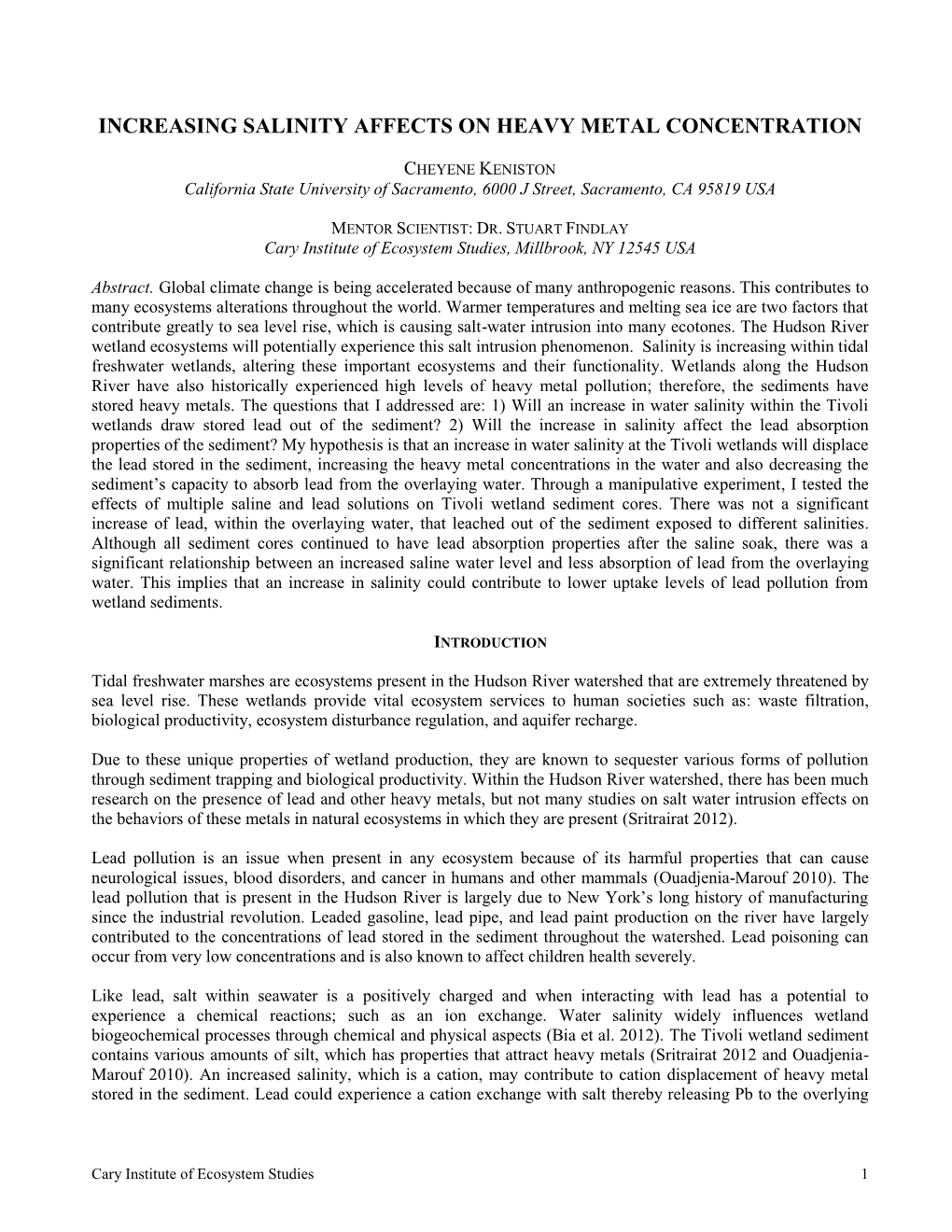 Increasing Salinity Affects on Heavy Metal Concentration