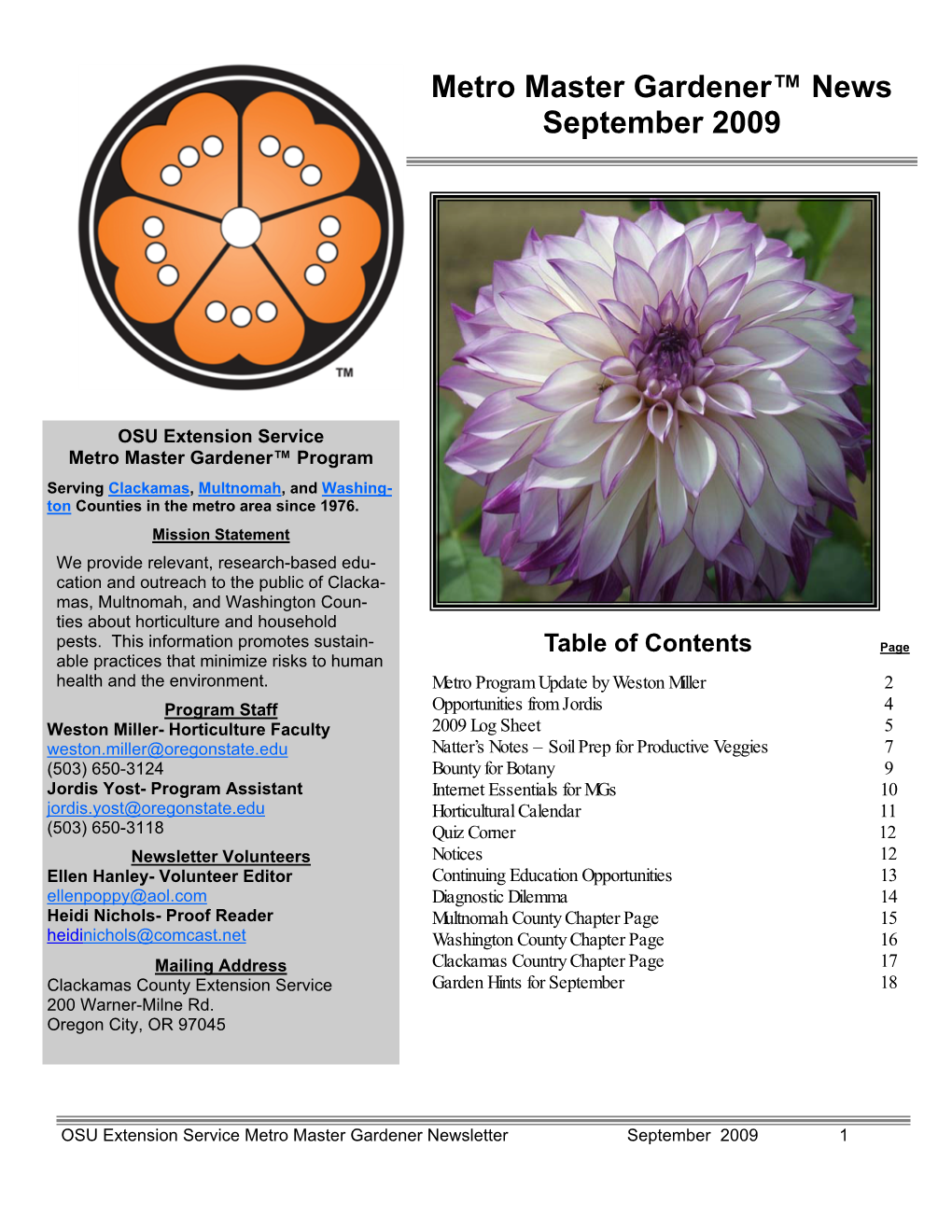 Metro Master Gardener™ News September 2009