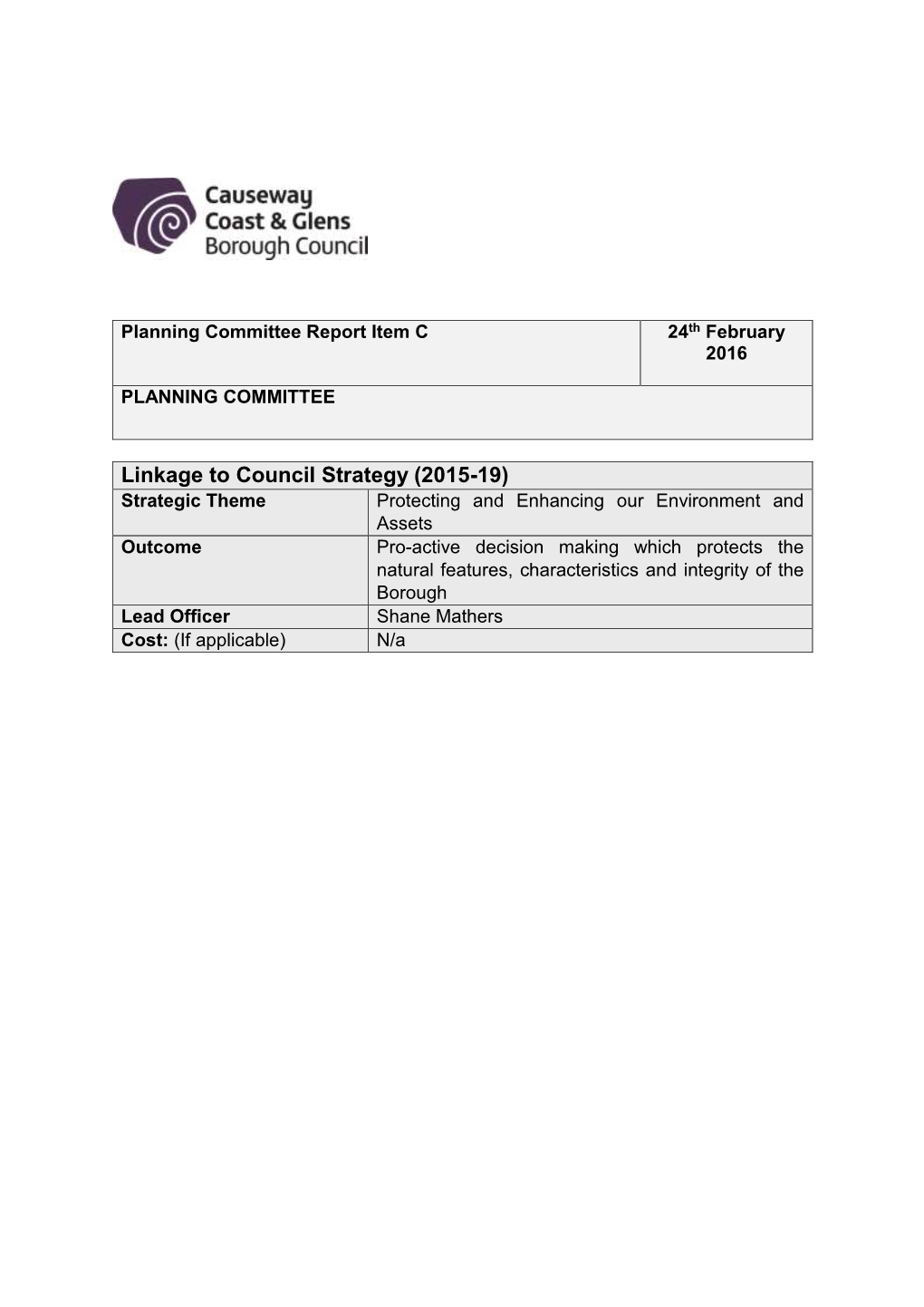 Linkage to Council Strategy (2015-19)