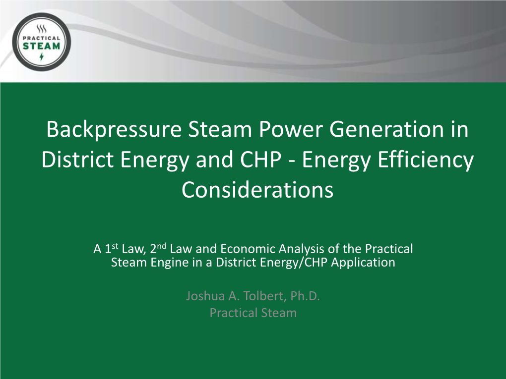 Backpressure Steam Power Generation in District Energy and CHP - Energy Efficiency Considerations