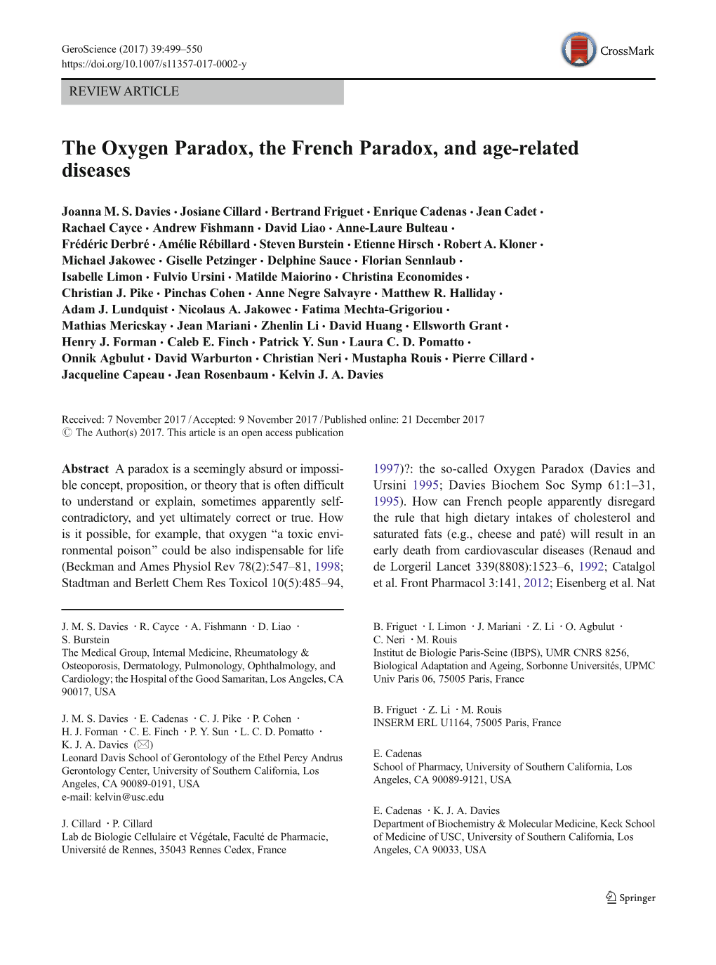 The Oxygen Paradox, the French Paradox, and Age-Related Diseases