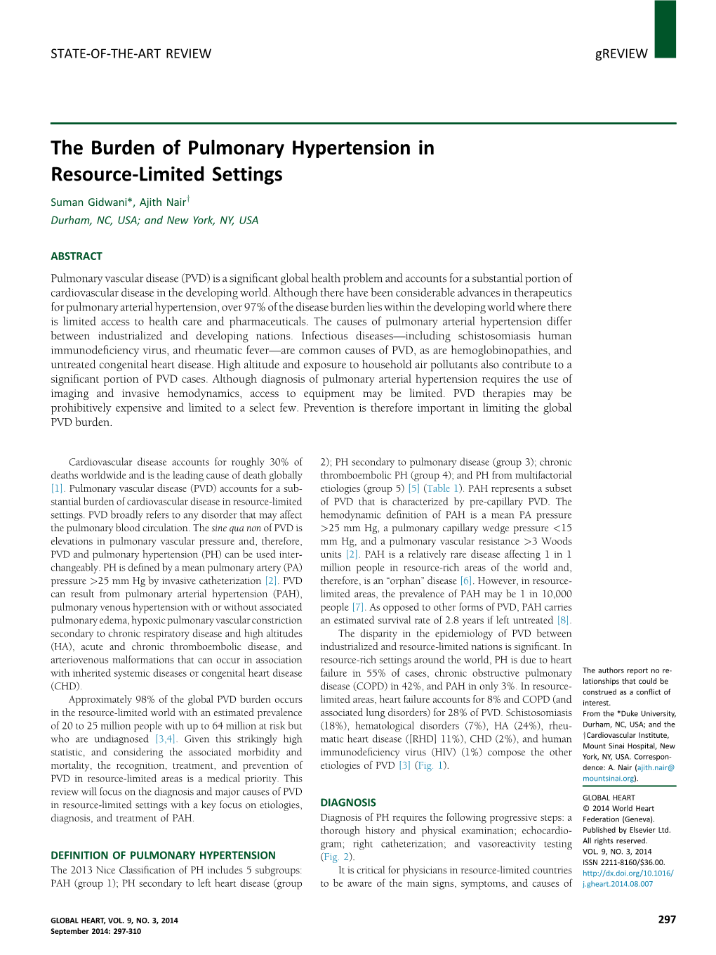 The Burden of Pulmonary Hypertension in Resource-Limited Settings Suman Gidwani*, Ajith Nairy Durham, NC, USA; and New York, NY, USA