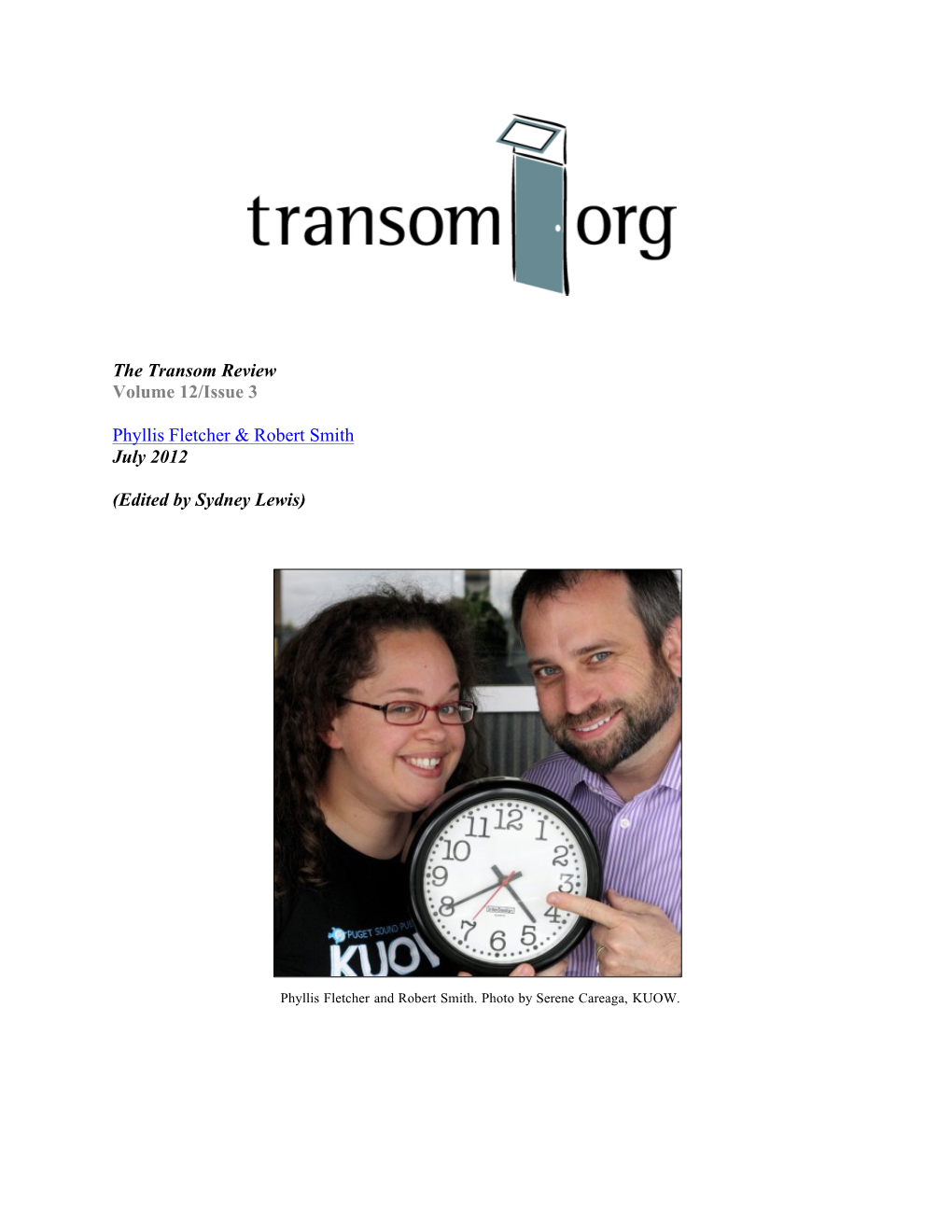 The Transom Review Volume 12/Issue 3 Phyllis Fletcher & Robert