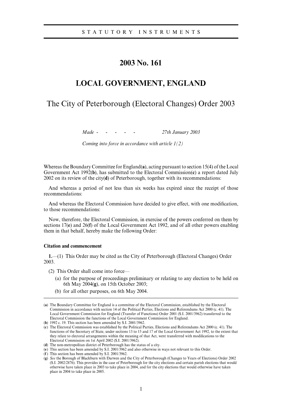2003 No. 161 LOCAL GOVERNMENT