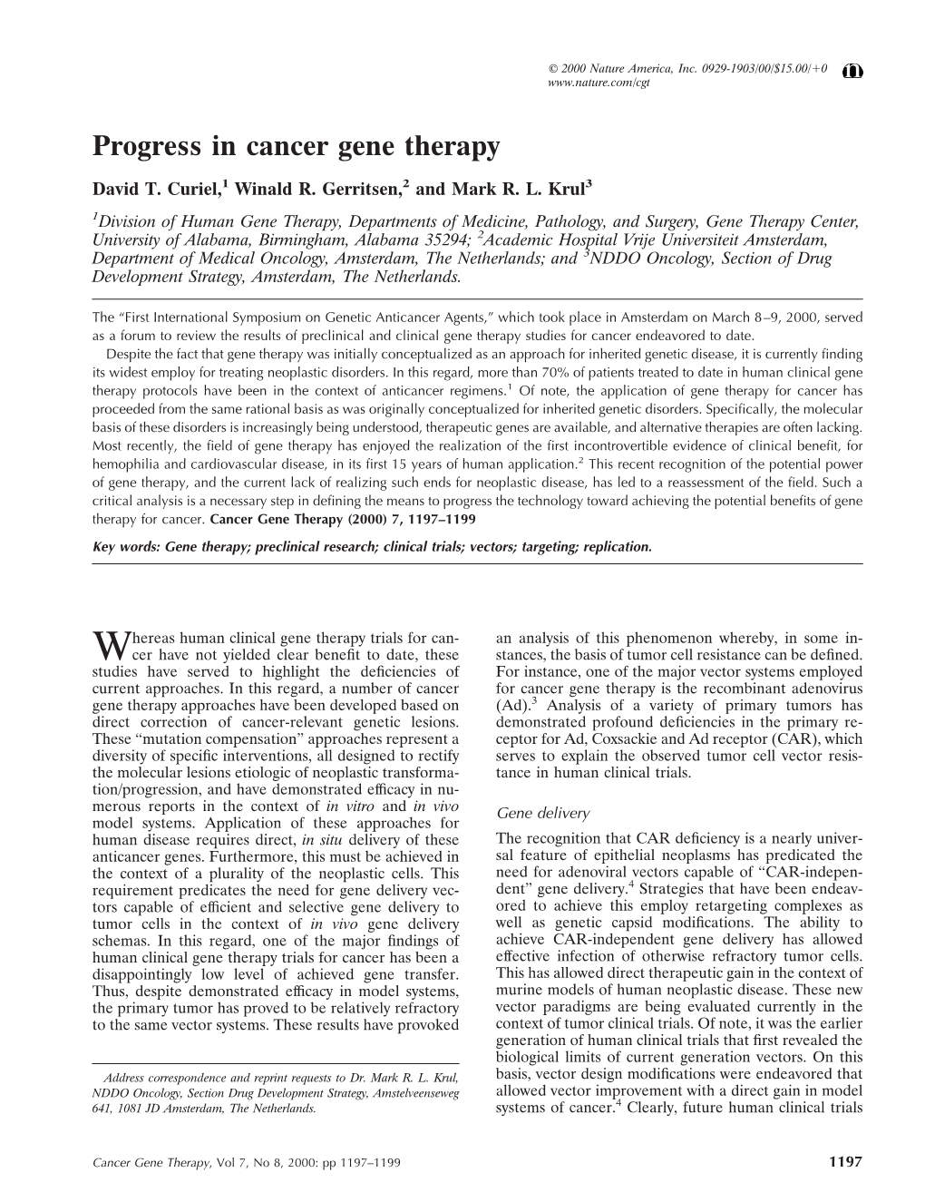 Progress in Cancer Gene Therapy