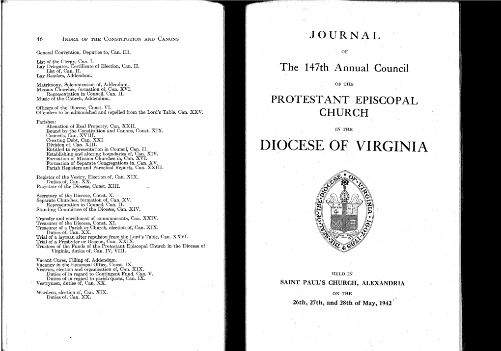 Journal 46 Index of the Constitution and Canons