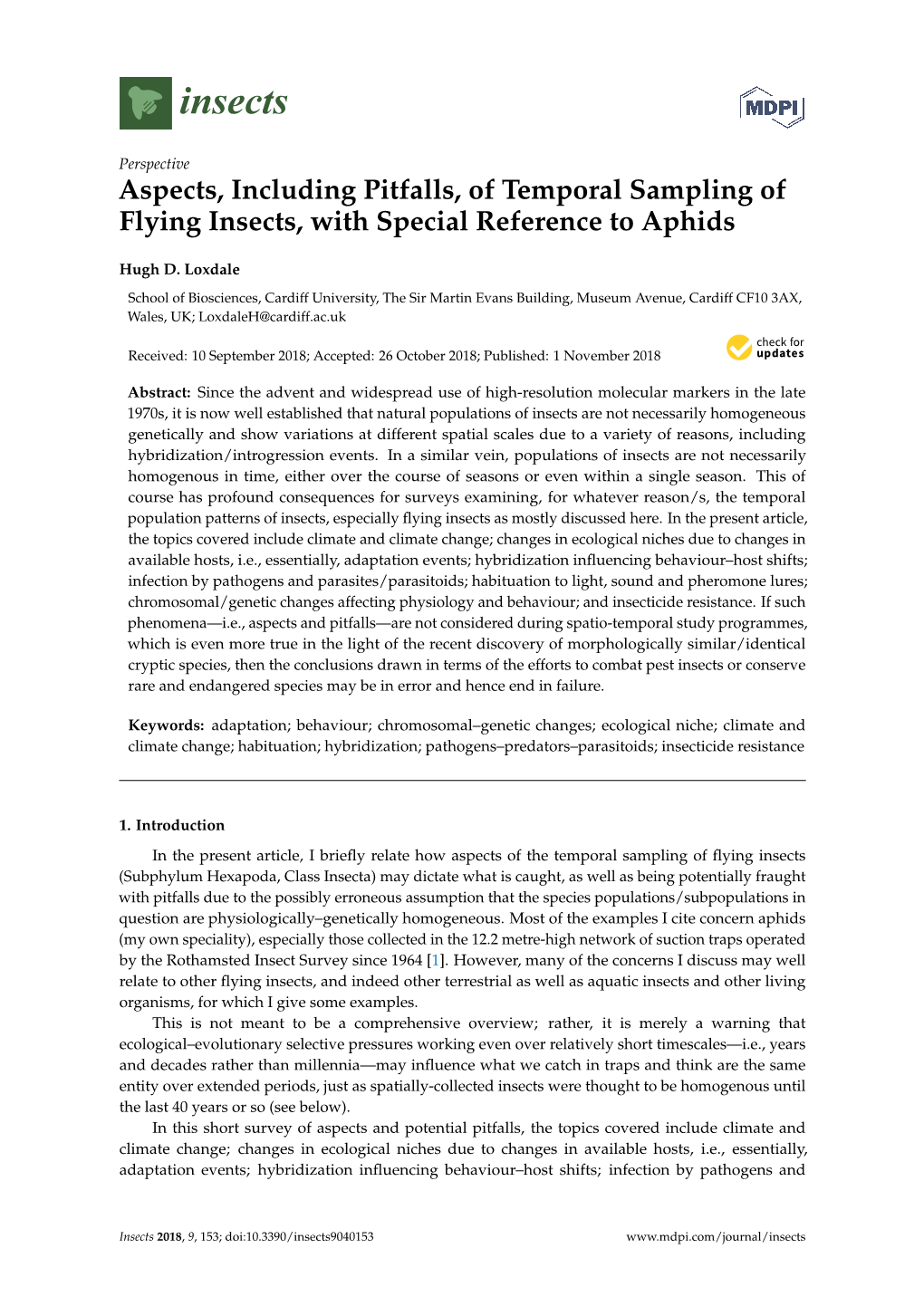 Aspects, Including Pitfalls, of Temporal Sampling of Flying Insects, with Special Reference to Aphids