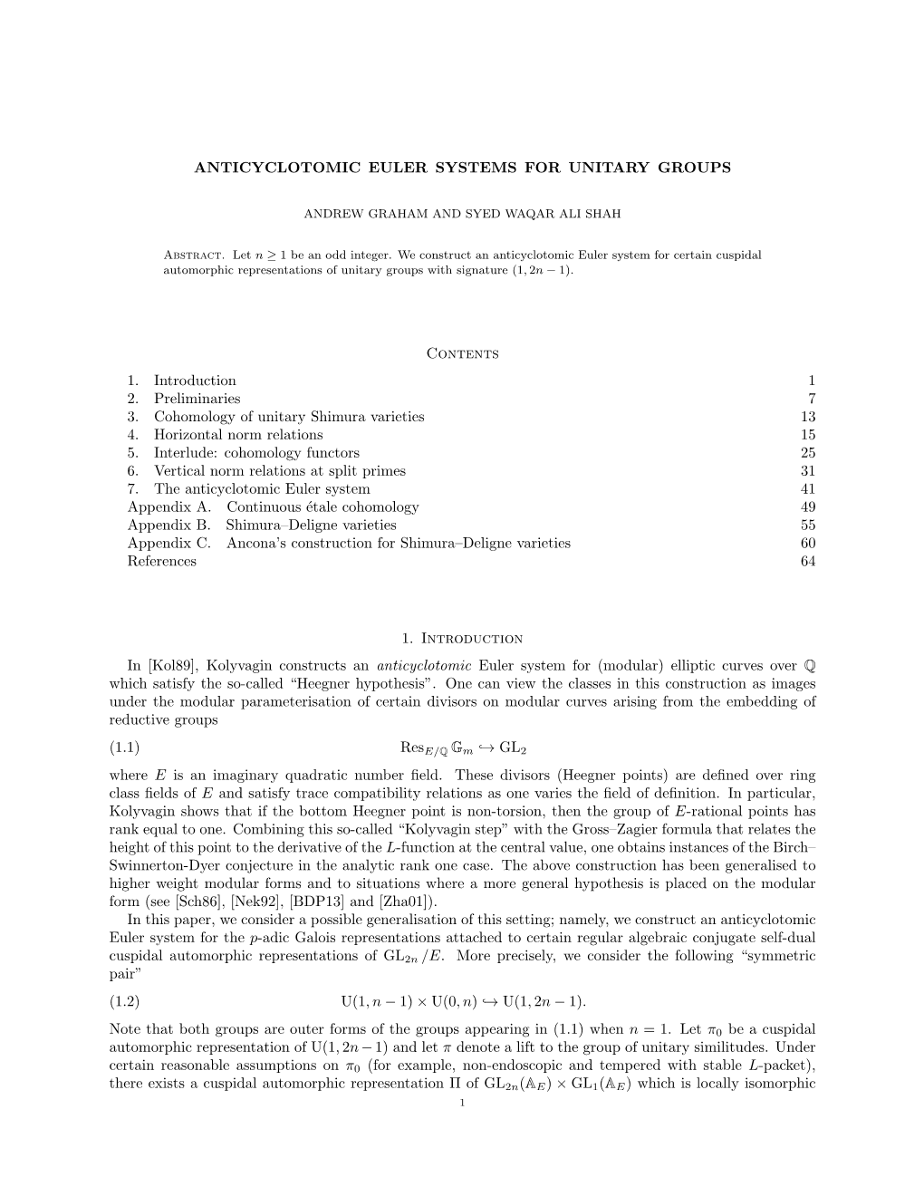 Anticyclotomic Euler Systems for Unitary Groups