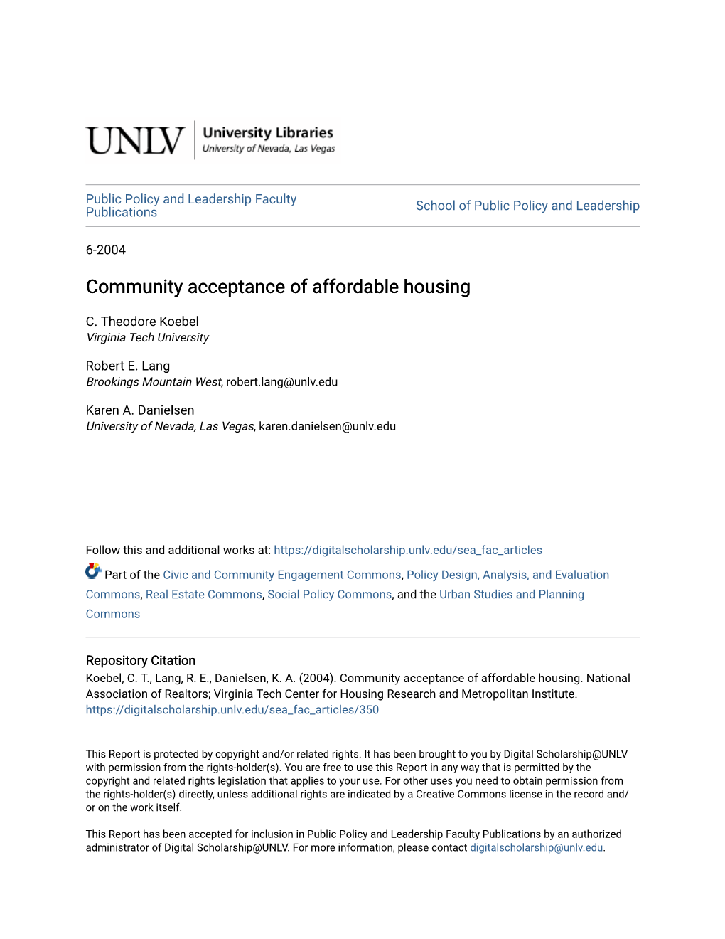 Community Acceptance of Affordable Housing