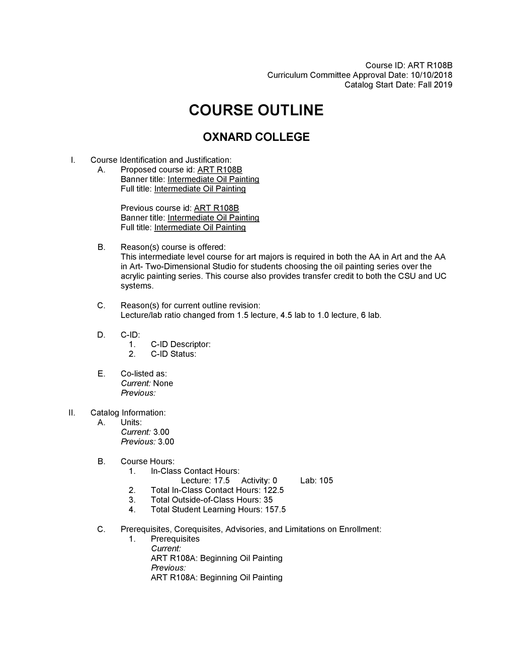 Oxnard Course Outline