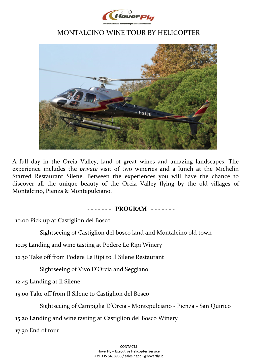 Montalcino Wine Tour by Helicopter