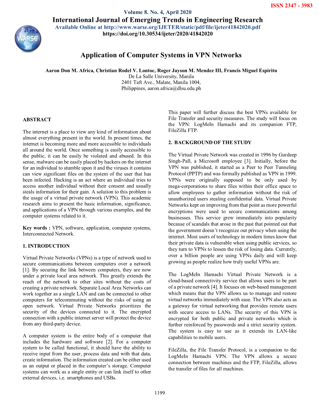Application of Computer Systems in VPN Networks International Journal
