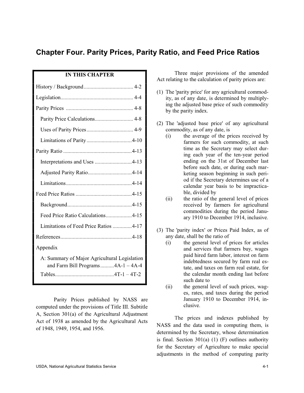 Chapter Four. Parity Prices, Parity Ratio, and Feed Price Ratios