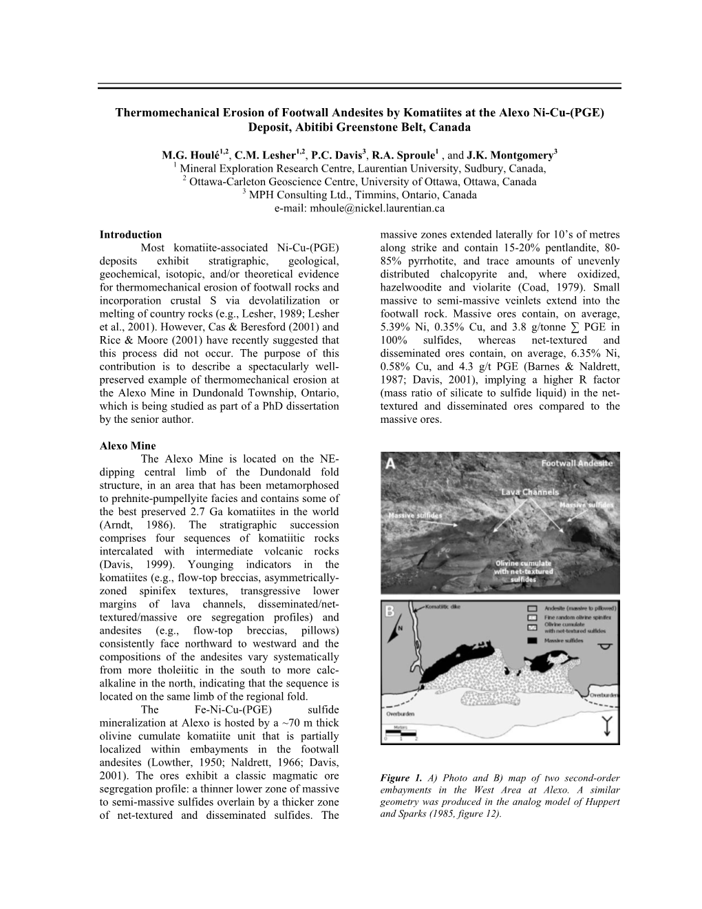 Thermomechanical Erosion of Footwall Andesites by Komatiites at the Alexo Ni-Cu-(PGE) Deposit, Abitibi Greenstone Belt, Canada