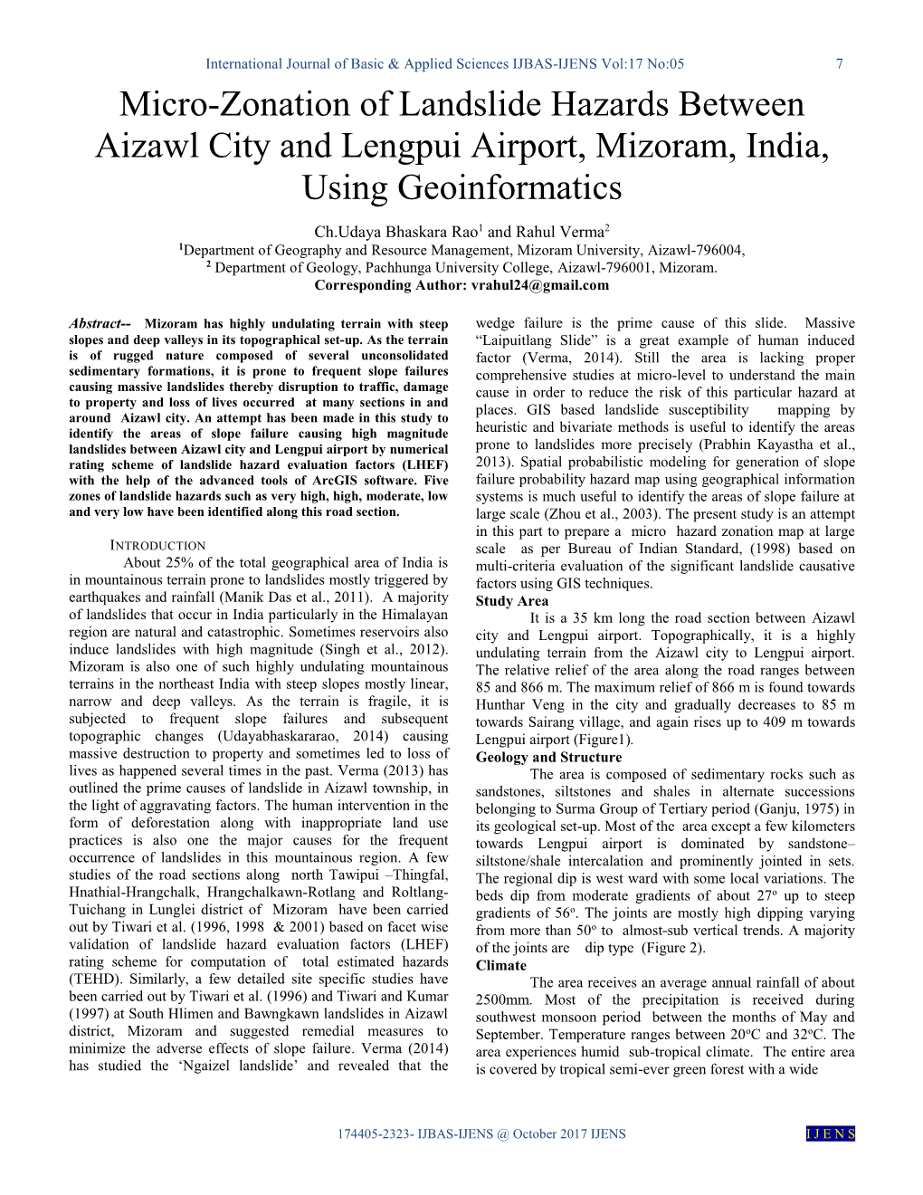 Micro-Zonation of Landslide Hazards Between Aizawl City and Lengpui Airport, Mizoram, India, Using Geoinformatics