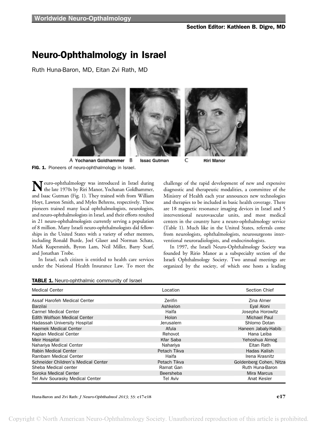 Neuro-Ophthalmology in Israel