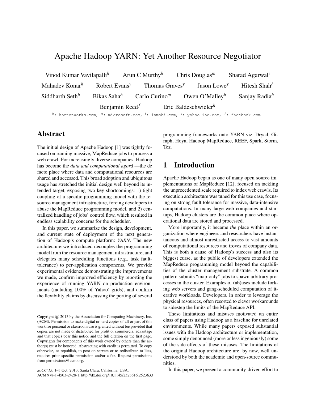 Apache Hadoop YARN: Yet Another Resource Negotiator