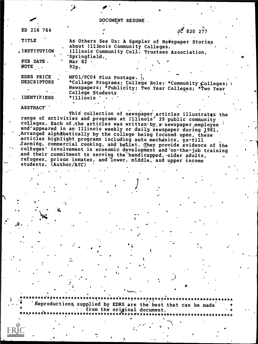 Colleges. Each of ,The Articles Was Writtenby,Wnewspaperiemployee And'appeared in an Illinois Weekly Or Dailynewspaper During 081