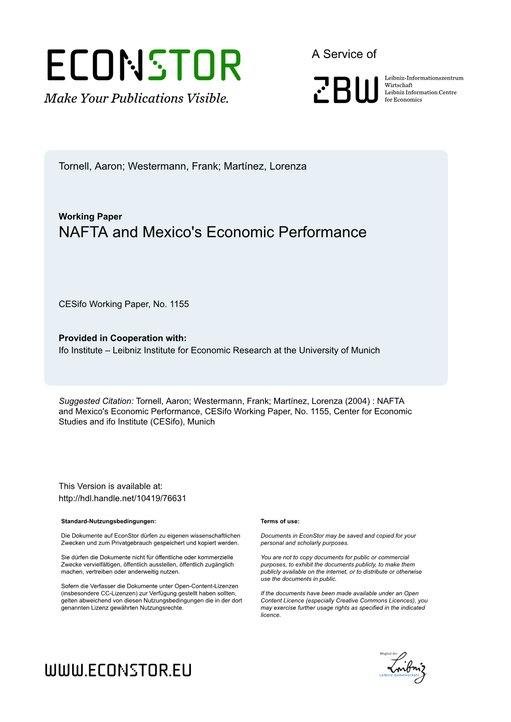 NAFTA and Mexico's Economic Performance