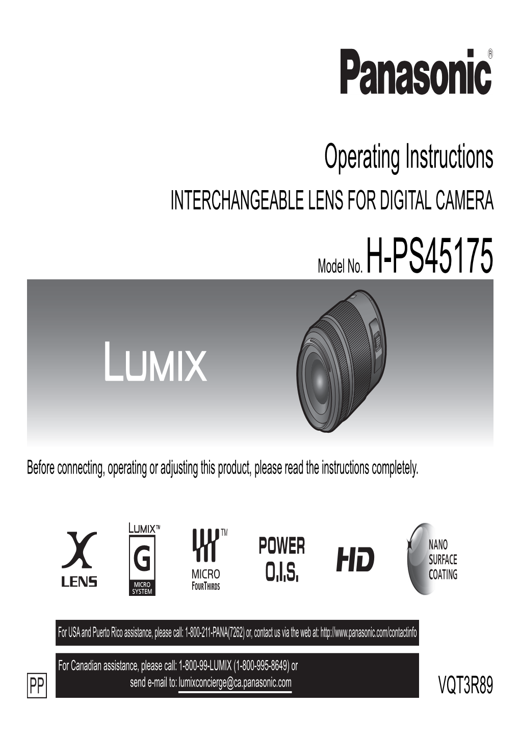 Operating Instructions INTERCHANGEABLE LENS for DIGITAL CAMERA