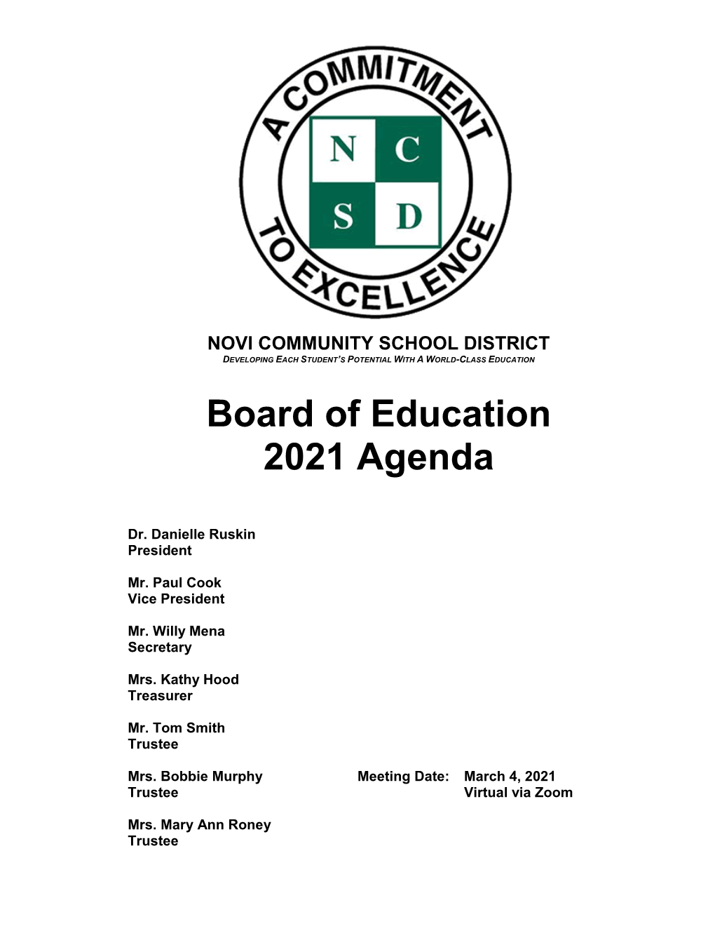 Board of Education 2021 Agenda