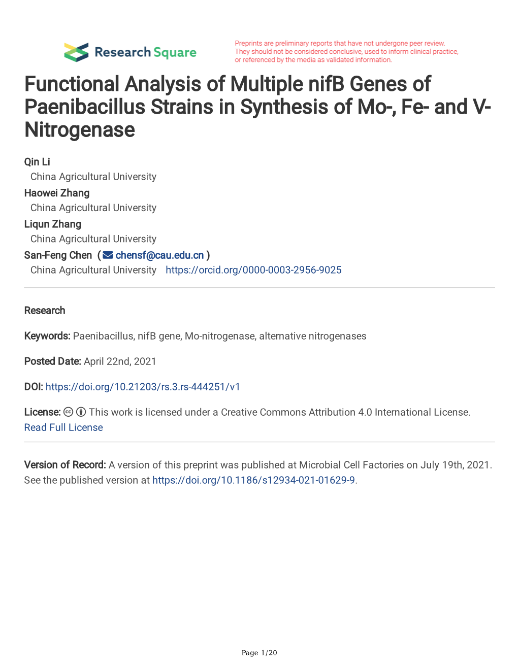 Functional Analysis of Multiple Nifb Genes of Paenibacillus Strains in Synthesis of Mo-, Fe- and V- Nitrogenase