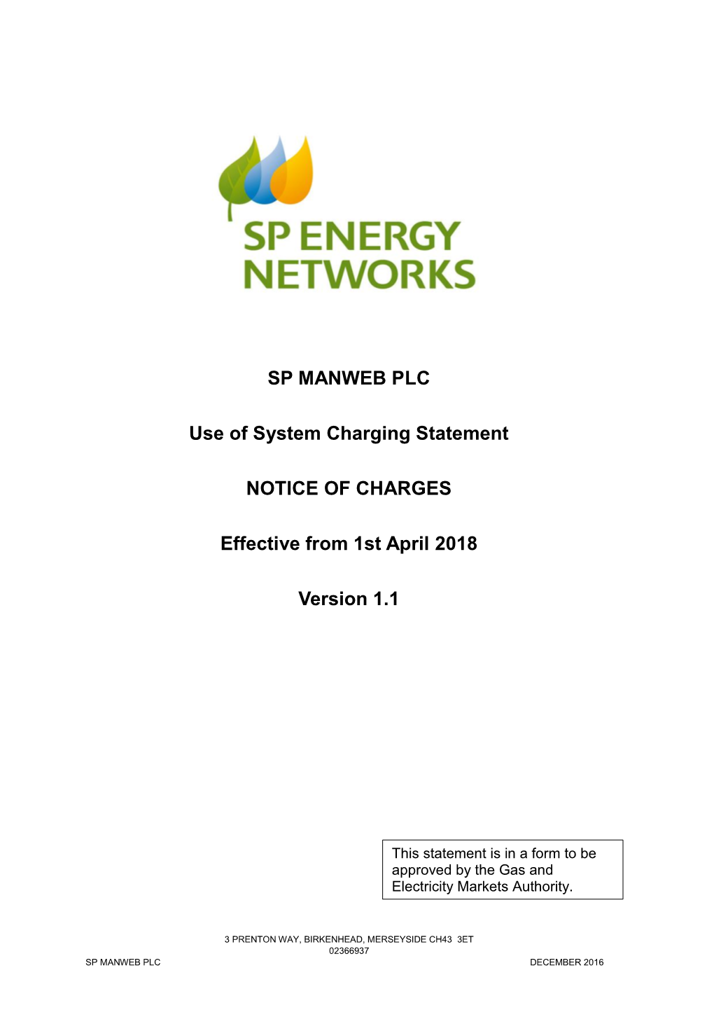 SP MANWEB PLC Use of System Charging