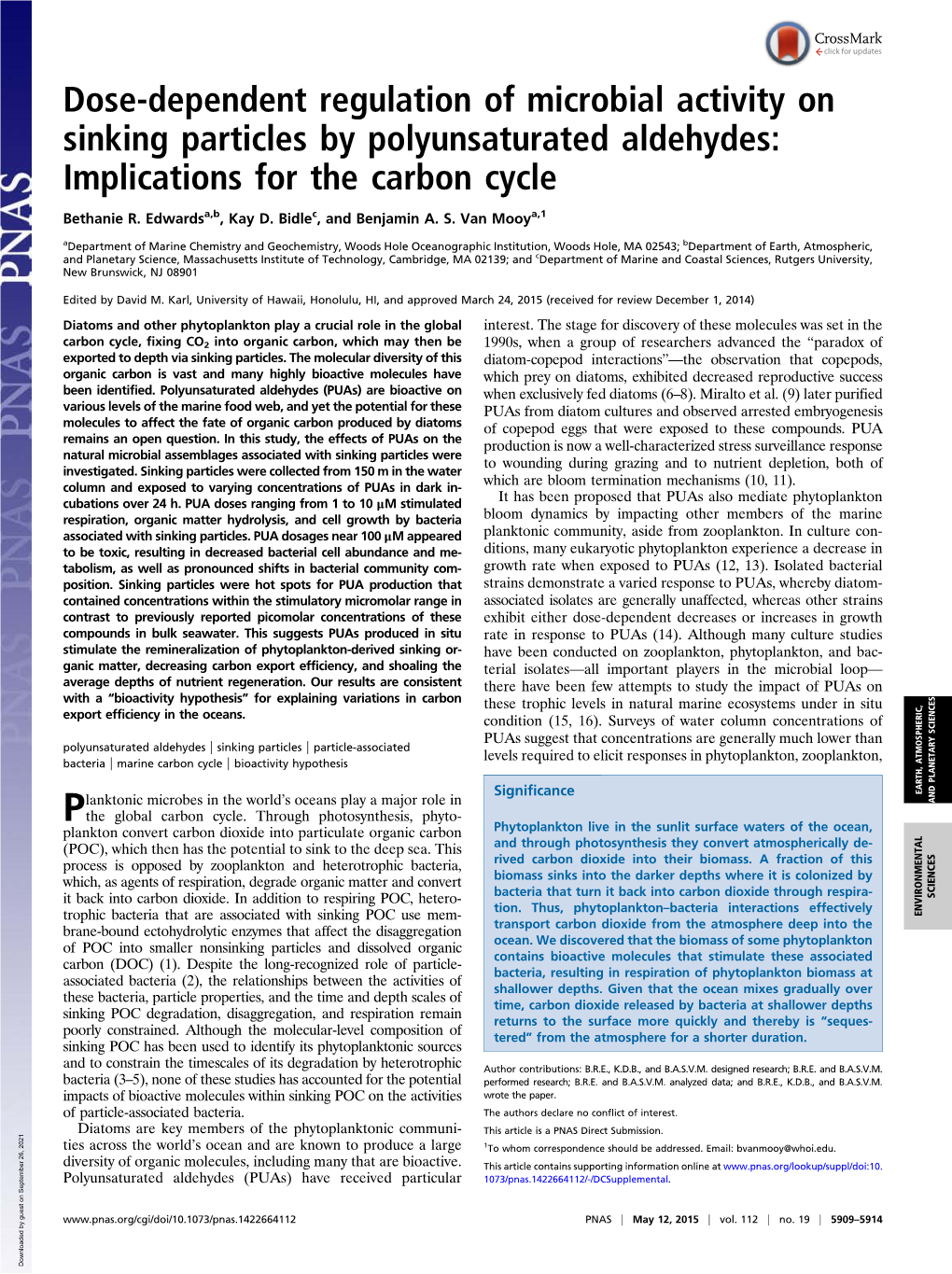 Dose-Dependent Regulation of Microbial Activity on Sinking Particles by Polyunsaturated Aldehydes: Implications for the Carbon Cycle