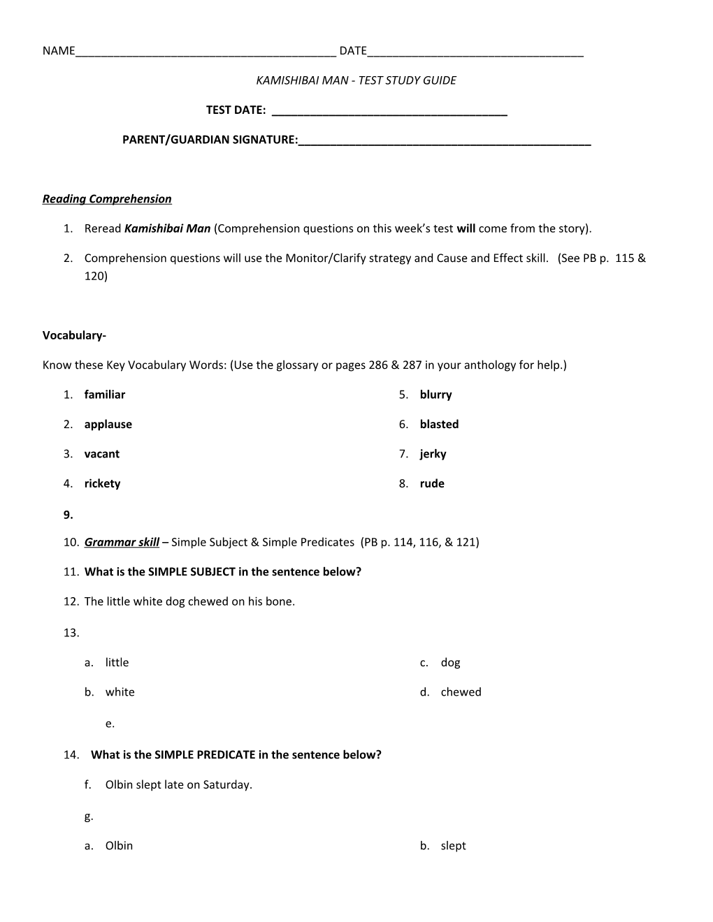 Kamishibai Man - Test Study Guide