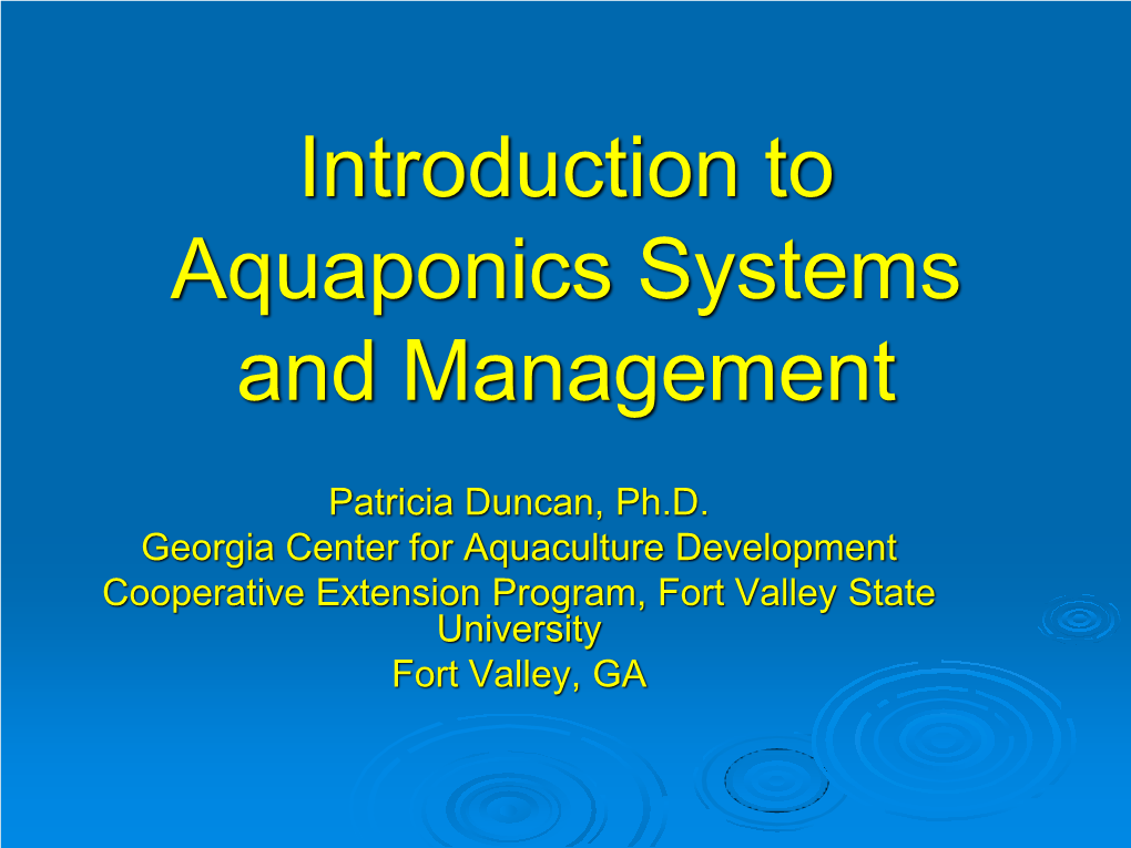 Aquaponics Systems and Management