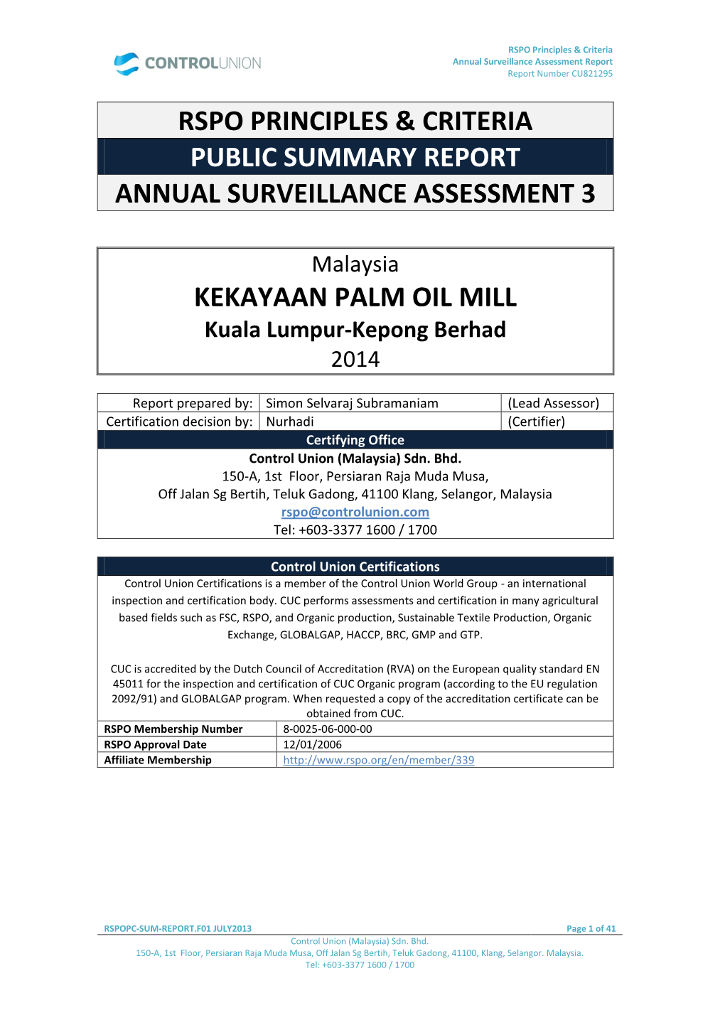 RSPO Audit Report